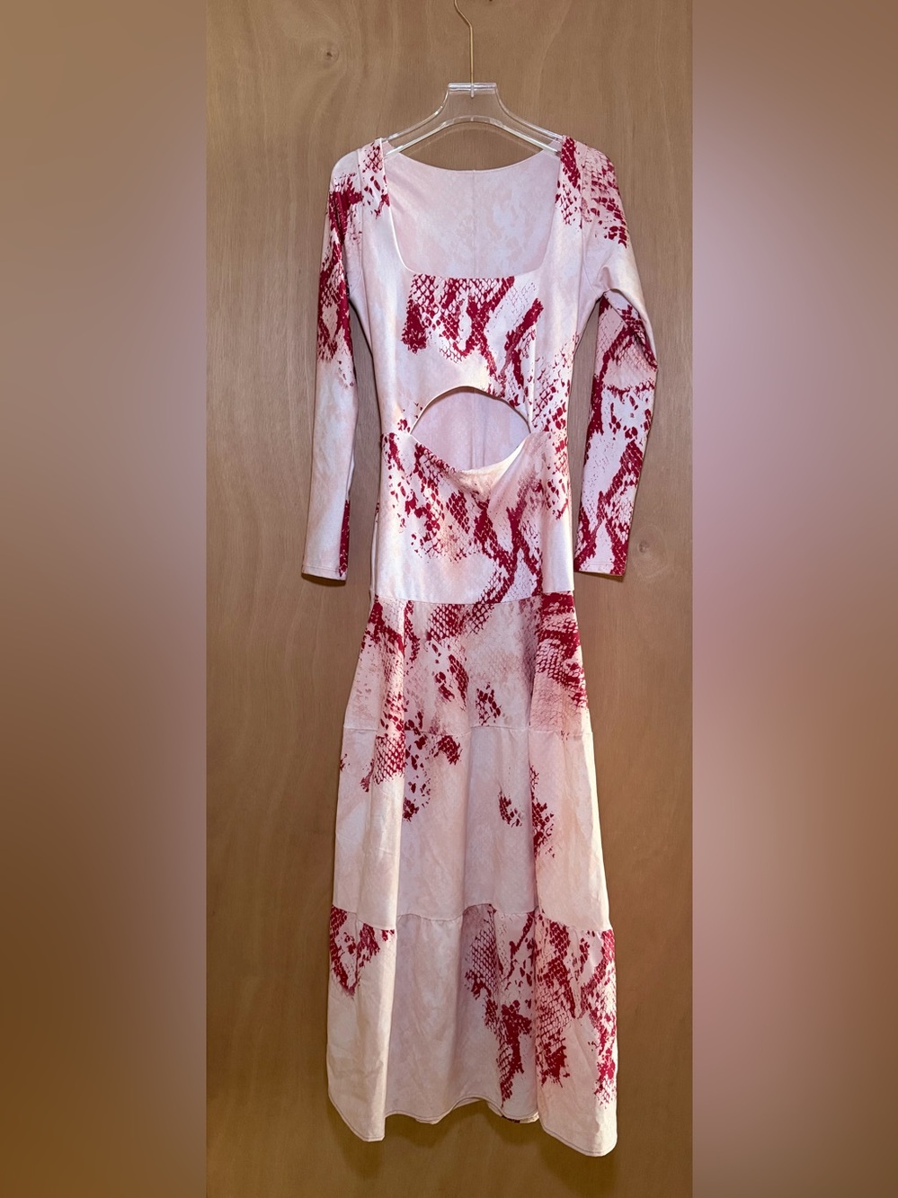 Red & Pink Cutout Maxi Dress with Square Neck